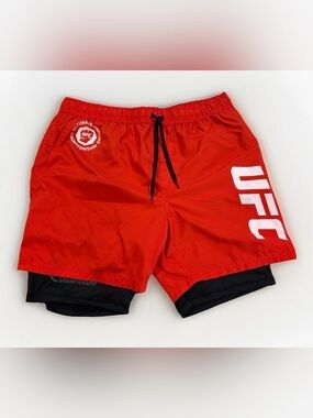 UFC Swim Trunks Size Large Compression Lining Swimming Shorts Red MMA